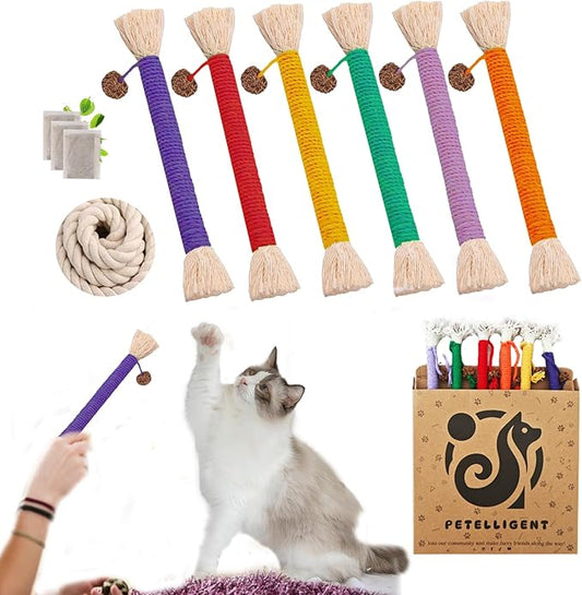 Bent Cat Rope Toy, Pet Chew Toys, Interactive Tease Toys for Cats and Kittens, Bite-Proof Playthings, Cotton Rope Kitten Toys Dental Care Stress Relief Pet Supplies (Medium 6 Pack)