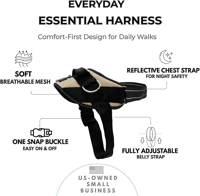 ShawnCo Essential Dog Harness, No-Pull Pet Vest with 3 Leash Clips, No Choke, Reflective, Adjustable and Padded, for Easy Walking and Training for Small, Medium and Large Dogs (Driftwood, XS)