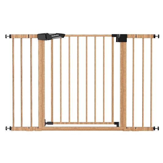 Babelio 29-48" Metal Baby Gate with Brown Wood Pattern, Auto Close Dog Gate PressGuard P7 for The House, Stairs and Doorways, Pressure Mounted Pet Gate with Door, Safety Gate for Child and Pets