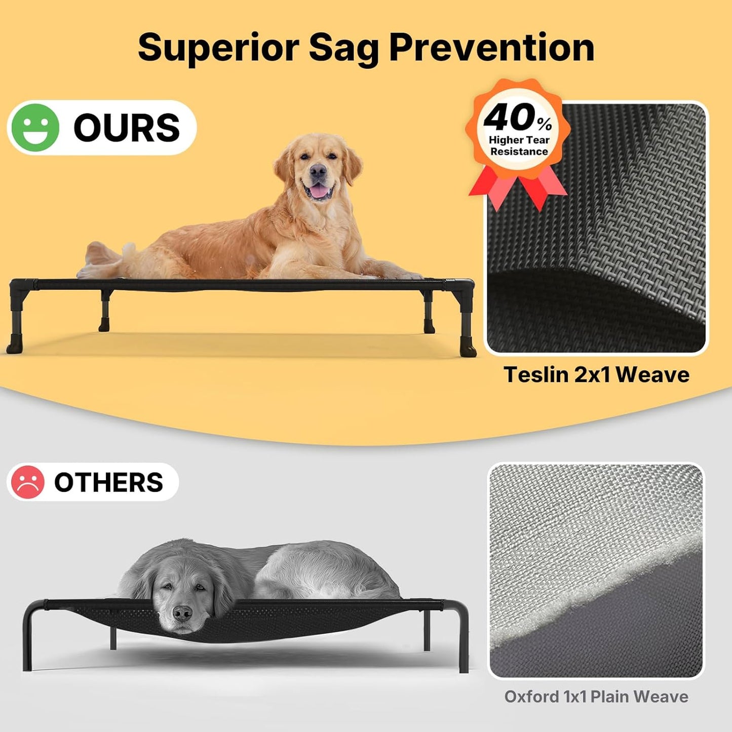 Veehoo Outdoor Elevated Dog Cot Bed, Cooling Raised Pet Bed for Large Dogs, Washable Breathable Mesh Hammock Bed with No-Slip Feet, Indestructible Ground Off Training Platform Cot-42"x30" Brown