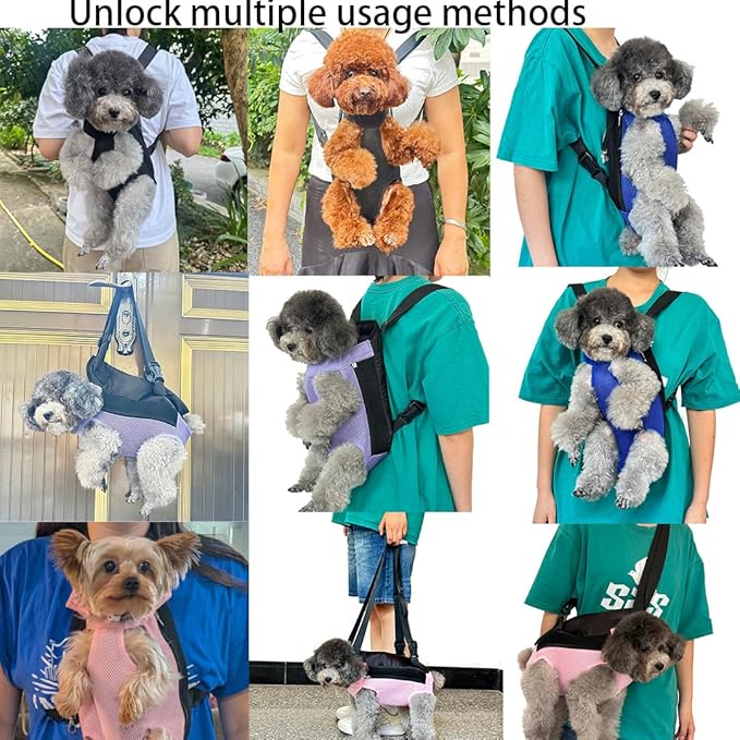 Pet Dog Carrier Backpack, Portable Breathable Mesh Chest Carrier, Polyester Woven Double Shoulder Pet Bag for Outdoor Adventures (Pink, Large)