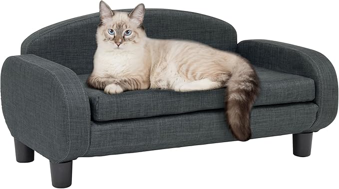 Paws & Purrs Cat Sofa Bed, Pet Couch for Indoor Cats Elevated Cat Beds with Removable Washable Mattress Cover for Kitten, Puppy or Small Animal- 31.5" Wide, Gray