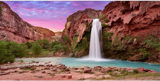 AWERT 36x24 inches Reptile Habitat Background Sunset Mountain Waterfall Terrarium Background