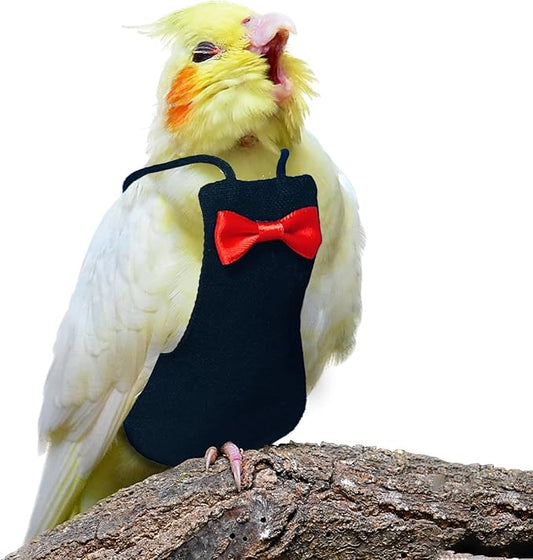 Bird Diaper Washable Reusable Parrot Flight Suit Nappies Protective Breathable Parrot Nappy Clothes for Parakeet, Macaw, Budgie, Canary, Cockatiel (Black, Large)