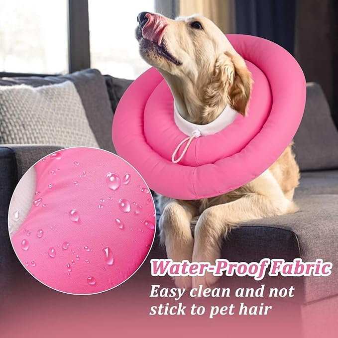 IDOMIK Dog Recovery Collar, Waterproof Soft Dog Cone After Surgery, Comfy Protective Elizabethan Collar Alternative for Dogs Cats, Adjustable Pet Neck Donut Cone Anti-Licking Biting Wounds,Rose,2XL