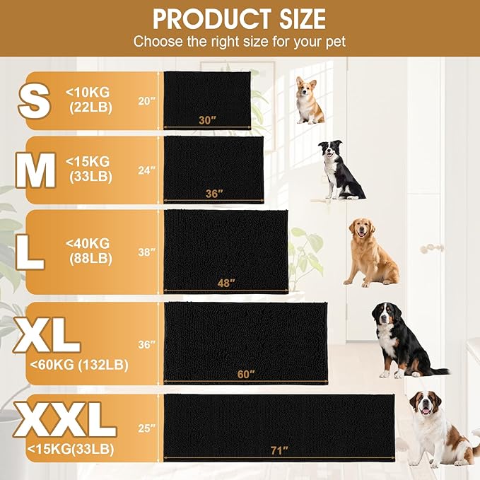 IM HOME 48" x 38" Black Dog Door Mats for Muddy Paws, Chenille Absorbent Dog Mat, Non Slip Heavy Mud Mat for Dogs, Soft Pet Bed Mat for Entryway, Mud Paws, Inside Floor