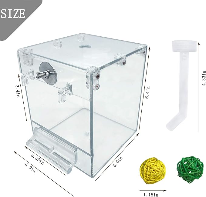 kathson Acrylic Bird Cage Bath Box,Parrot Hanging Tube Shower Box Birds Bathtub Cage Accessory with Water Injector Feeding Spoon for Small Pet Canary Lovebird Budgies Parakeets Cockatiel Conure(3 Pcs)