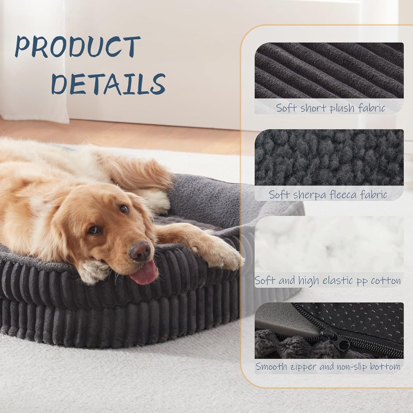 Orthopedic Dog Bed for Small Dogs Breeds, High Density Egg Crate Foam Dog Sofa Beds,Oval Kennel Bed, Pet Couch Bed with Four Sided Bolster, Removable Washable Cover& Non-Slip Bottom