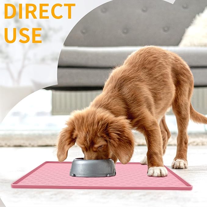 Ptlom Pet Placemat for Dog and Cat, Mat for Prevent Food and Water Overflow, Suitable for Small, Medium and Big Pet 18" 12", Pink