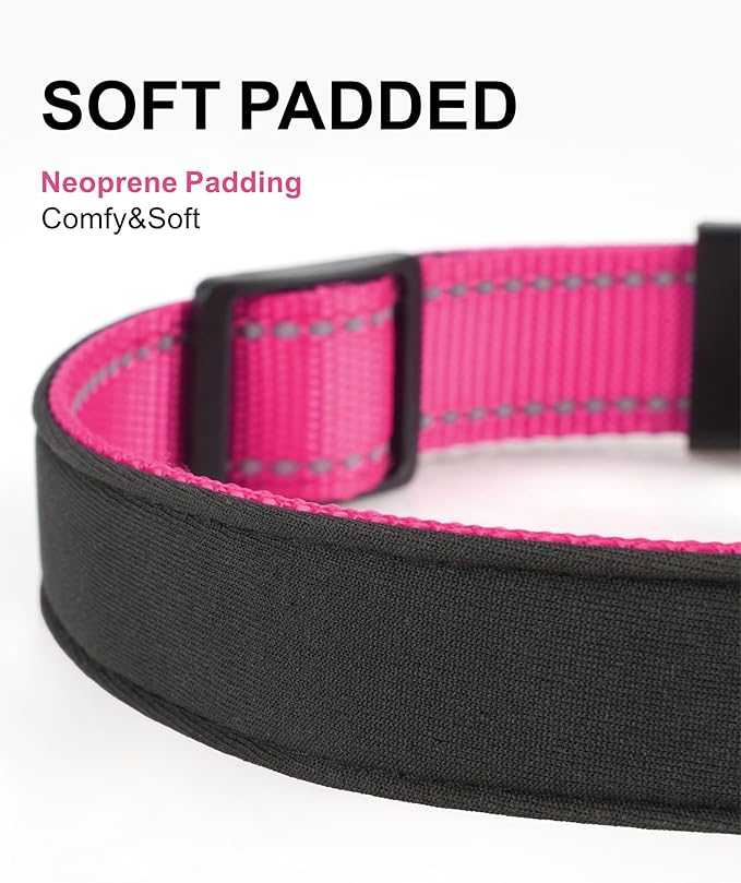 TagME Airtag Dog Collar,Waterproof Reflective Pet Collar with Airtag Holder,Soft Padded and Double D-Rings for Extra Large Dogs,Hot Pink