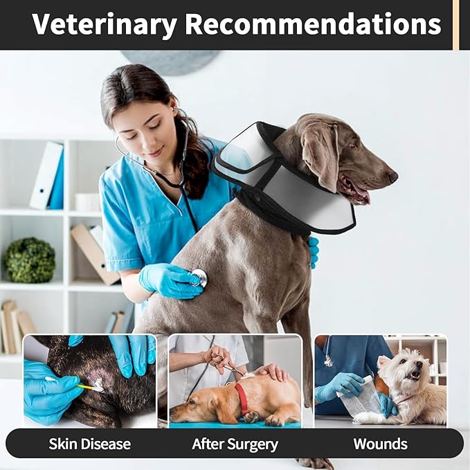 Allroaring Dog Cone Alternative, Soft Dog Cones for Large Dogs, Adjustable Doggie Recovery Cone Collar Comfy Pet Elizabethan Collars to Stop Licking for Wound Healing Care Spay Neuter, Black L
