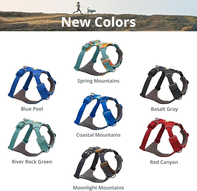 Ruffwear, Front Range Dog Harness, Reflective Soft Padded Everyday Harness with Dual Leash Clips, Adjustable and Lightweight Fit for Training or Walking for All Dogs, Blue Pool, XX-Small