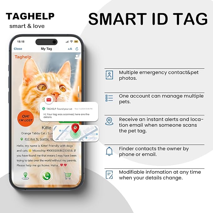 2 Pack Smart Safety Breakaway Cat Collar | QR Code Tag Stores All Vital Info Online | Reflective, Bell & Adjustable for Active Kittens (Blue & Orange)