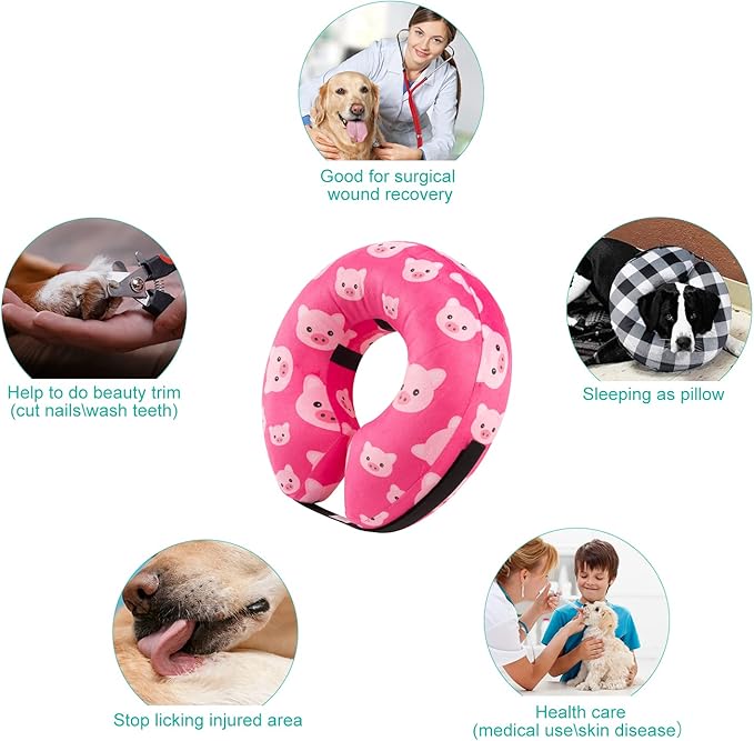 CuteBone Inflatable Soft Dog Cone with Removable Fleece Covers for Small/Medium/Large Dogs and Cats After Surgery GWB01S