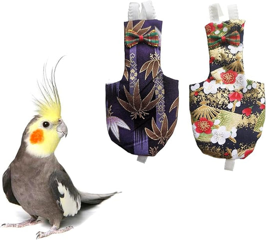 UKJENT Bird Diaper Protective Parrot Nappy - 2 Pack, Reusable Flight Suit with Waterproof Inner Layer, Washable Cute Urine Wet Suit for Parakeet Cockatiel Mini Macaw Budgie Canary(M)
