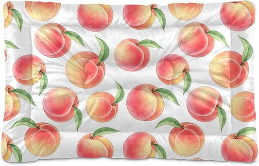 Emelivor Pink Peaches White Dog Cat Bed Washable Crate Pet Bed Anti-Slip Comfortable Durable Dog Crate Bed for Indoor Small Medium Large Dogs Cats, 24x18in