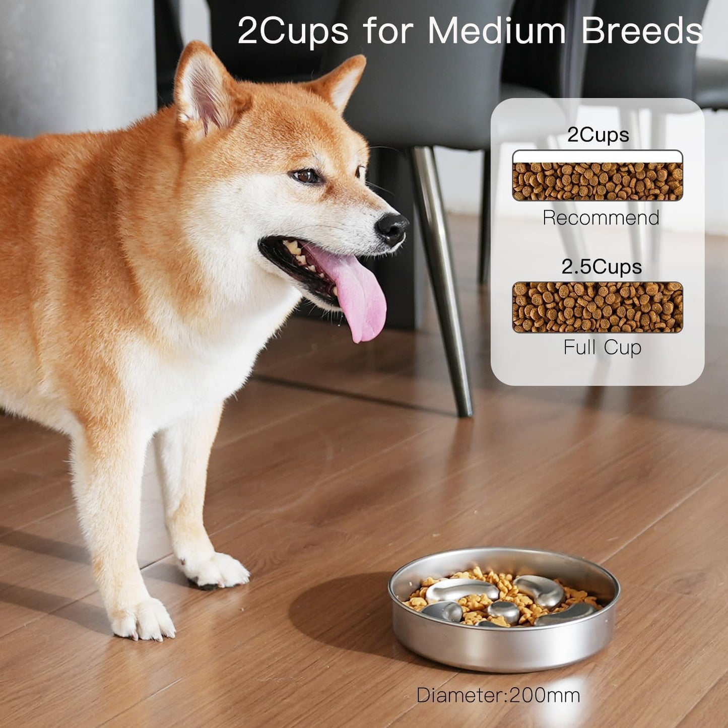 2pcs Slow Feeder Dog Bowls, Double-Layer Stainless Steel, Heavy-Duty with Non-Slip Rubber Base, 2Cups Capacity for Medium Dogs to Slow Down Eating