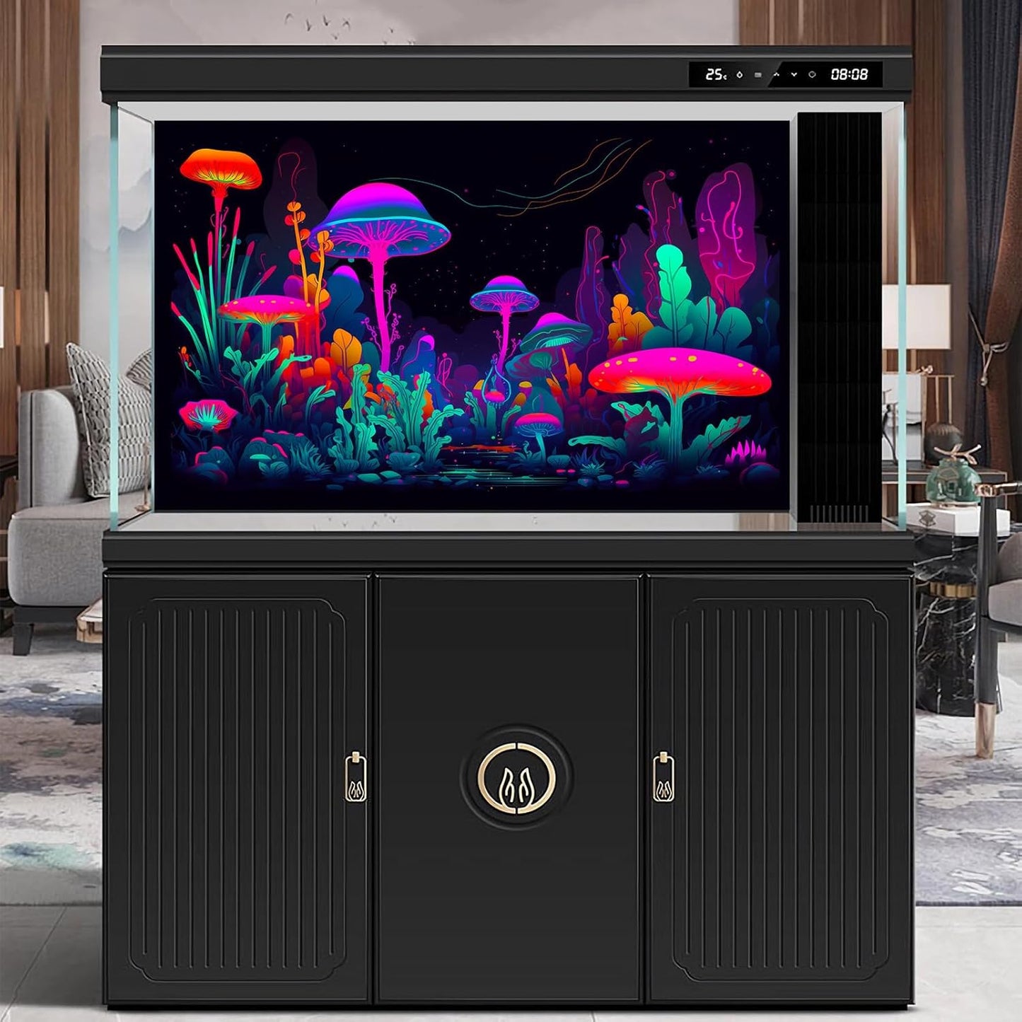 Mushrooms Aquarium Background Mushrooms in Dark Forest with Bright Colors Terrarium Background Tranquil Lake Cartoon Style Aquatic Plants Fish Tank Backdrop Poster Decorations Wallpaper Decor 30x18in