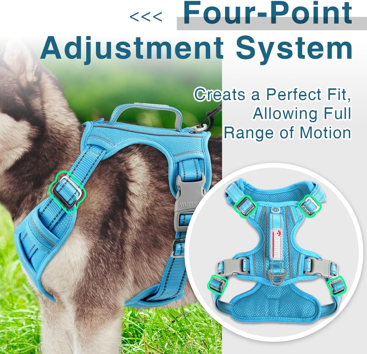 BARKBAY Dog Harness No Pull with ID Tag Pocket - Heavy Duty, Reflective, Easy Control for Large Dogs(Blue,XL)