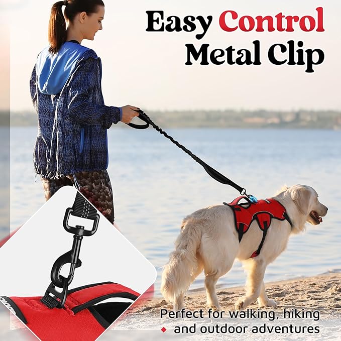 rabbitgoo Escape Proof Dog Harness, Soft Padded Full Body Pet Harness, Reflective Adjustable No Pull Vest with Lift Handle and Leash Clip for Large Dogs Walking Hiking Training, XL, Red