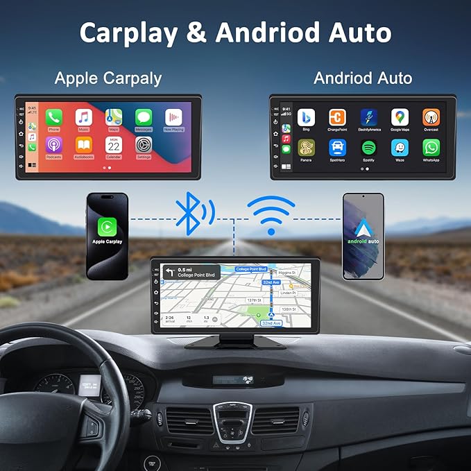 6 Channel Backup Camera System,1080P Rearview Camera with Carplay & Android Auto,GPS Navigation, Touchable 11 inch Monitor & Loop Recording DVR car Stereo, for RV/Truck/Trailer Pickup,128GB Card