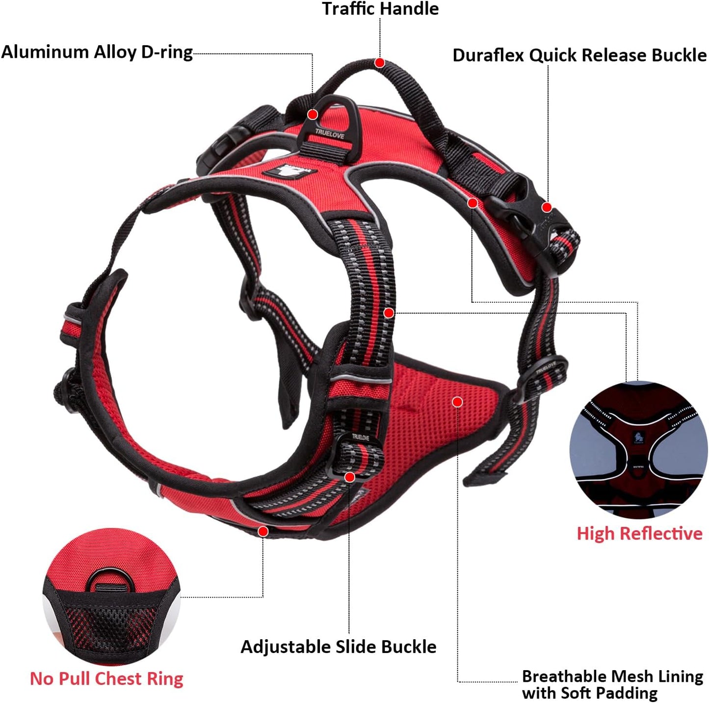 TRUE LOVE Truelove Adjustable No-Pull Dog Harness Reflective Pup Vest Harnesses Comfortable Control Brilliant Colors TLH5651(Blue,M)