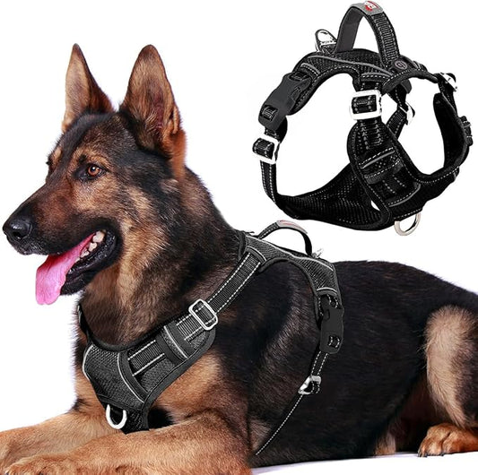 BARKBAY Dog Harness No Pull with ID Tag Pocket - Heavy Duty, Reflective, Easy Control for Large Dogs(Black,XL)