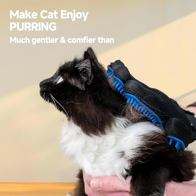 2-in-1 Pet Grooming Glove & Fabric Hair Remover - Reusabie, Silicone Massage Bristles,Static Adhesion for Quiuck Shedding Control,Safe for Dogs & Cats（Big）