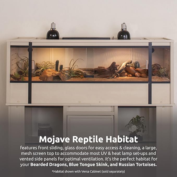 New Age Pet ECOFLEX 60-Inch Mojave Reptile Lounge in Maple- Durable, Moisture-Resistant Wood Plastic Composite Habitat with Vented Side Panels, Removable Sliding Glass Doors & Lock