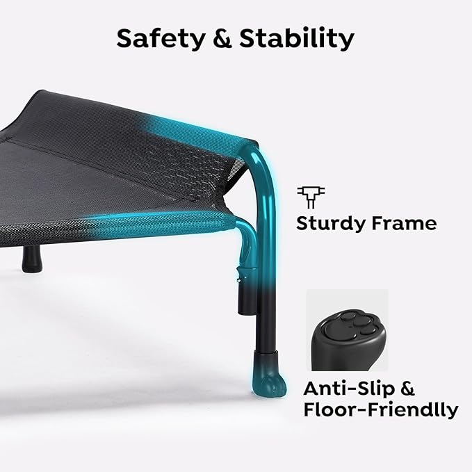 Veehoo XXL Outdoor Elevated Dog Bed, Raised Dog Cot for Extra Large Dogs, Cooling Washable Waterproof Pet Hammock Beds with Slope Headrest, Breathable Mesh and Sturdy Frame, XX-Large, Black, CWC2204