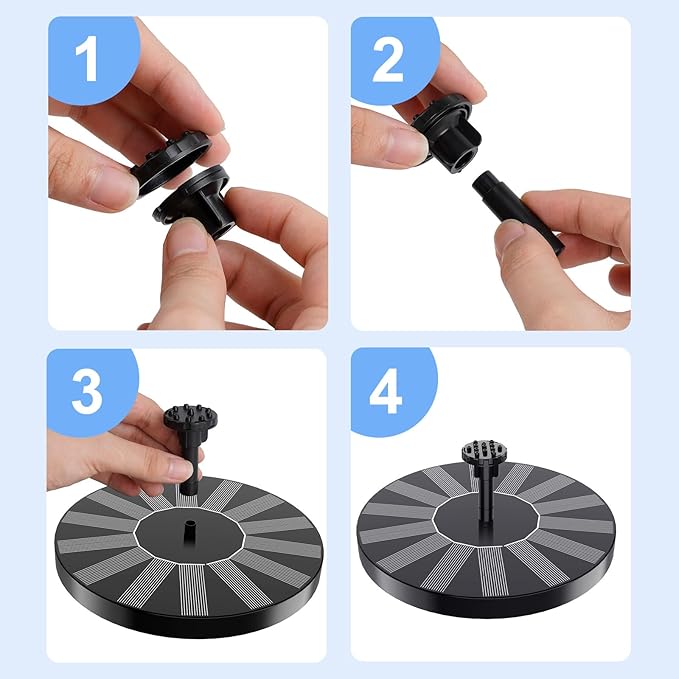 Solar Fountain, 1.5W Solar Bird Bath Fountains Pump Floating Solar Powered Water Fountain with 6 Nozzles and Fixer, Solar Fountain for Bird Bath, Outdoors, Garden, Pond, Pool