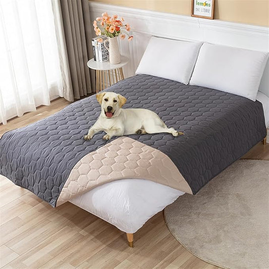 GIBZ Waterproof Dog Bed Cover Anti Slip Pet Furniture Protector Washable Blanket Large Soft Quilted Mat, Dark Grey, 260x210cm