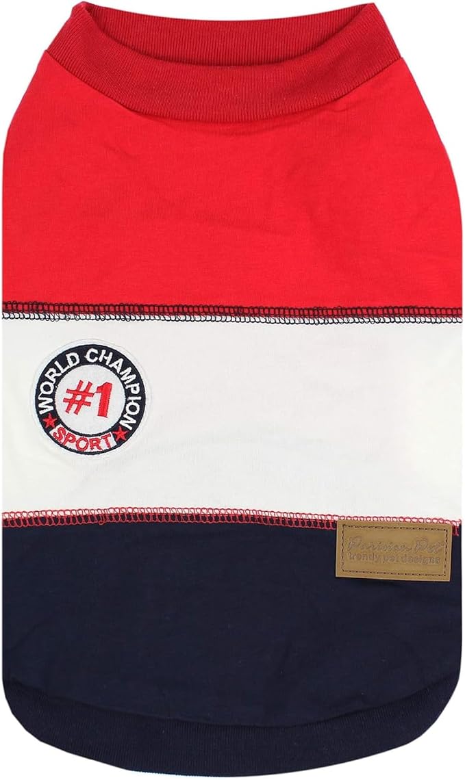 Parisian Pet Embroidered 'Worlds Champion' Dog Shirt - Lightweight Sleeveless Color Block Tee - Machine Washable for Small Dogs