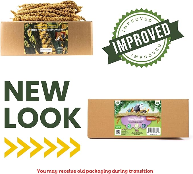 Nemeth Farms Worlds Freshest GMO-Free, Sun Dried Spray Millet No Stems Only Edible - Tops-Original Bird Treat and Supplement for Pet Birds Parakeets, Cockatiels, Lovebirds and Finches - 5lbs