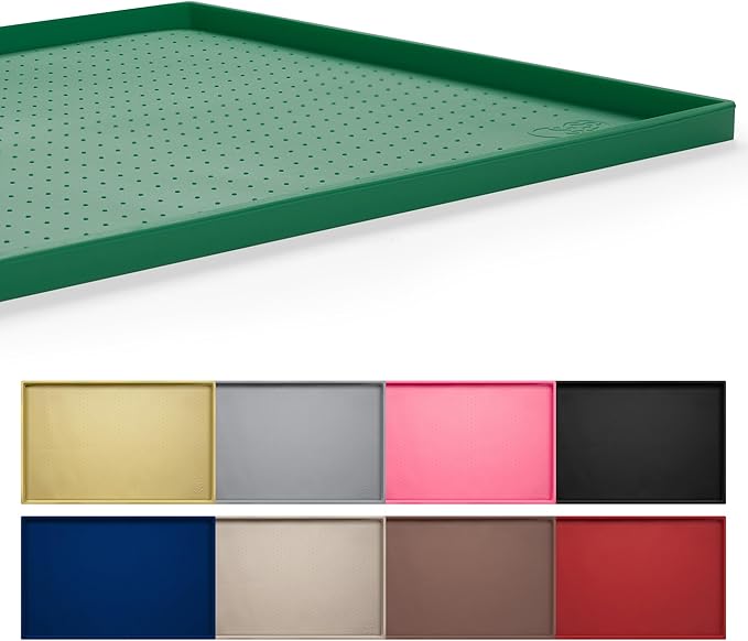 Hubulk Dog Feeding Mat,100% Waterproof Food Grade Silicone Pet Food and Water Bowl Placemat,Dishwasher, High Raised Edge to Prevent Spills,Nonslip Tray to Stop Messes on Floor（32"x24"x1.0",Hunter）