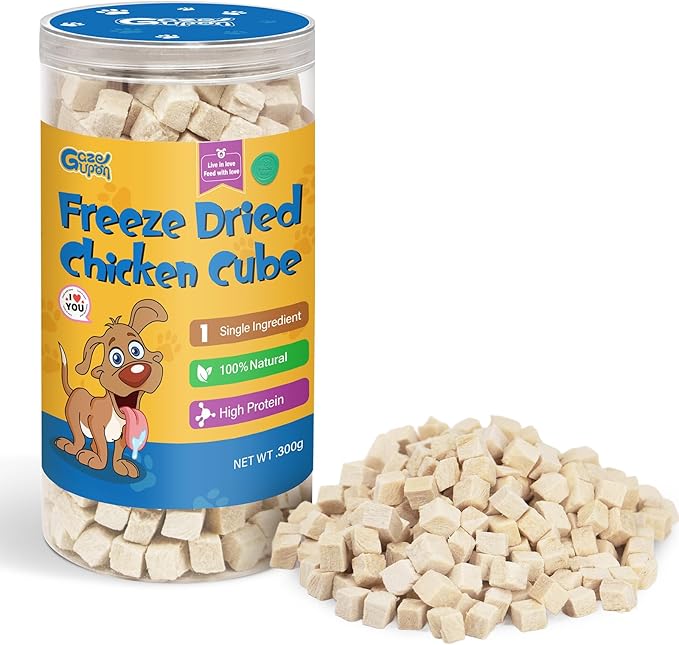 gazeupon Freeze Dried Chicken Treats for Dogs & Cats, Single Ingredient Natural and Healthy Training Treats & Food Topper, High Protein Dog Snacks,10.58 oz