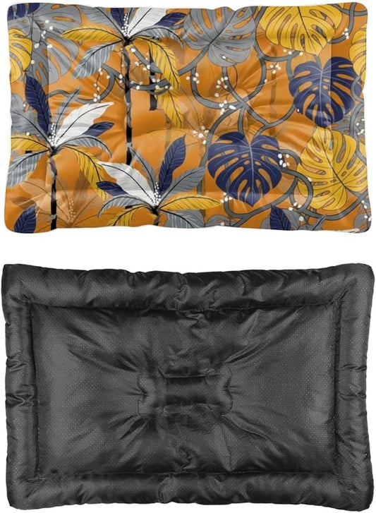 Brown Jungle Leaves Dog Beds and Furniture Cage Mat for Dog Crate Bed Pad Crate Beds for Medium Dogs Washable Non-Slip Puppy Bed Washable Mats Pillows Large Dogs Indoor Outdoor 36X24 Inch