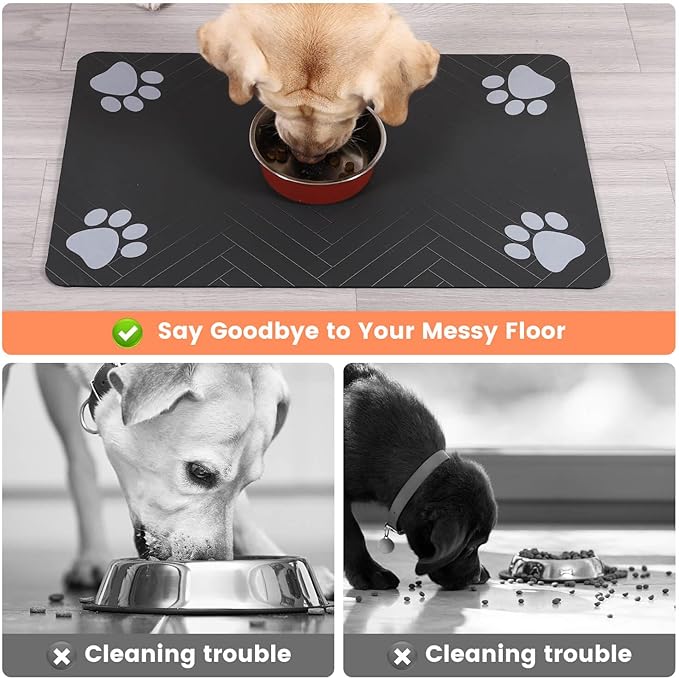Pet Feeding Mat-Absorbent Pet Placemat for Food and Water Bowl, with Waterproof Rubber Backing, Quick Dry Water Dispenser Mat for Dog and Cat (27"x17", Blue)