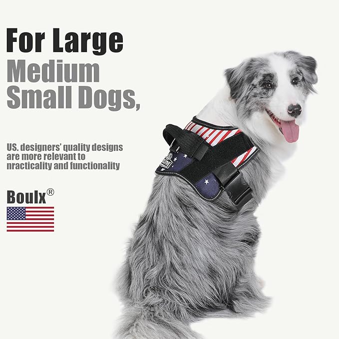 Bolux Dog Harness, No-Pull Reflective Dog Vest, Breathable Adjustable Pet Harness with Handle for Outdoor Walking - No More Pulling, Tugging or Choking (Flag, Large)
