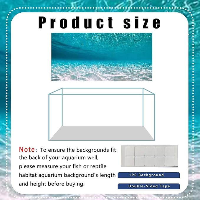 72X16IN Natural Undersea Aquarium Background, Undersea Beach Fish Tank Background, with 8 EVA Double-Sided Tape