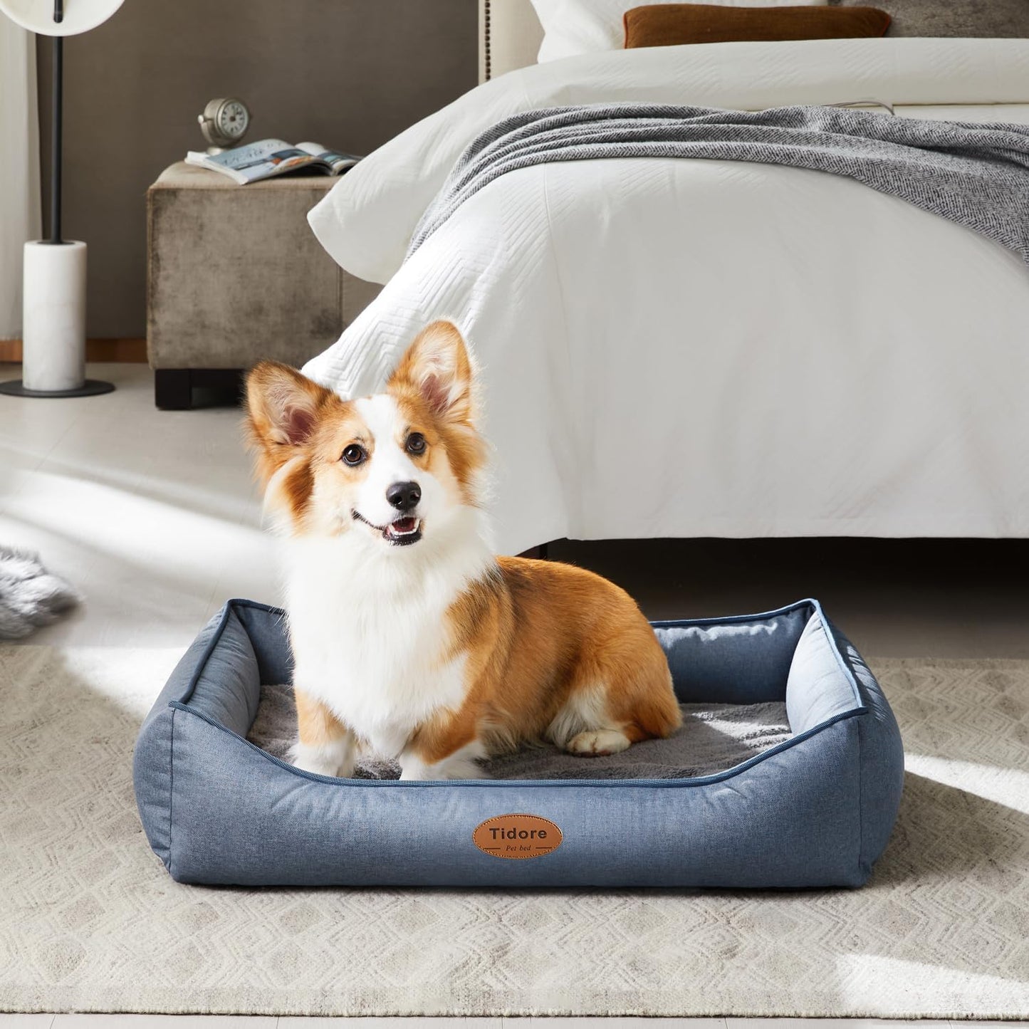 Orthopedic Dog Beds for Medium Dogs, Durable Egg Crate Foam Sofa Dog Bed wit Washable Removable Cover,Waterproof Lining,Pet Bed for Large Dogs (Denim Blue, 31.5" L x 25.2" W x 7" Th)