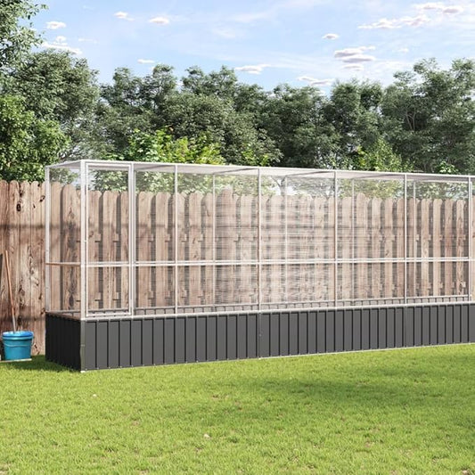 Large Metal Heavy Duty Walk-in Aviary Cage with Extension, Ample Activity Space Bird Cage with Lockable Door Also for Chickens and Rabbits, Silver 492.3"x42.1"x83.5" Steel,-411