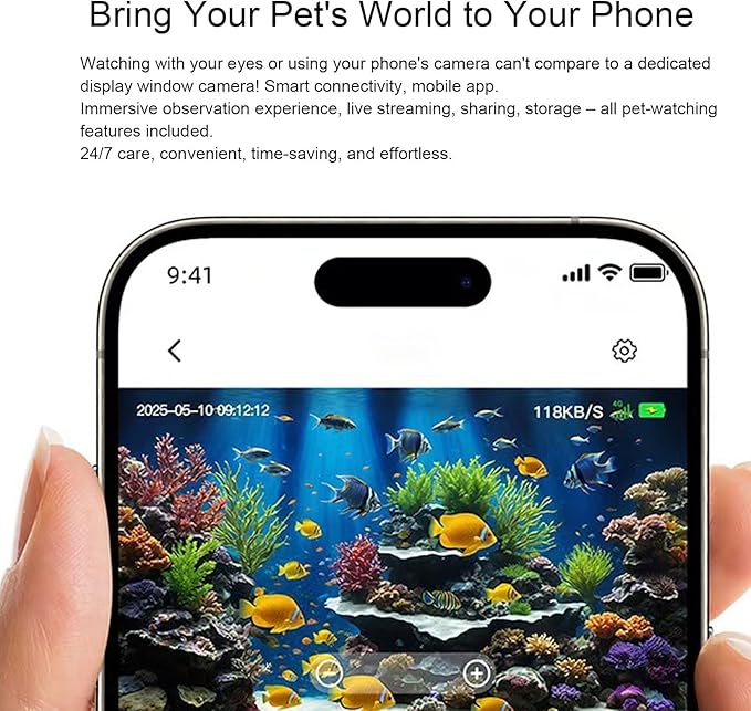 GOWENIC Fish Tank Camera, 2K HD 140 Wide Angle Anti WiFi Aquarium Camera with AI Motion Detection, for Reptile Terrarium Aquarium Breeding Tank