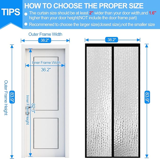 RELIANCER Magnetic Thermal Insulated Door Curtain,Waterproof EVA Door Cover,Fit Doors Size Up to 36"x82",Temperature Protection Insulated Doorway Curtain Partition,Patio Self-Closing Doors Net Screen