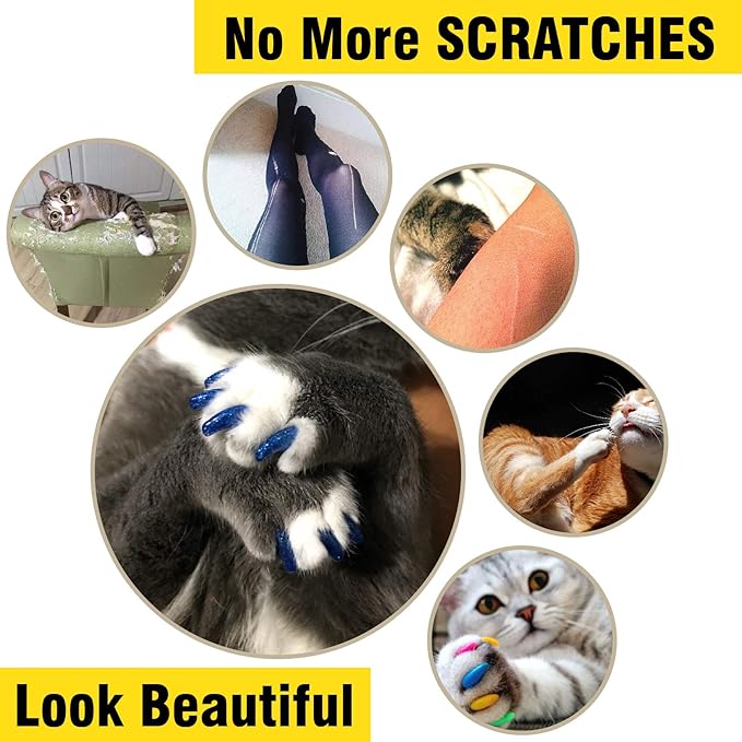 zetpo Cat Nail Caps | Cat Claw Covers | with Adhesives and Applicators (L, 5X Solid Random Colors | 100 pcs)