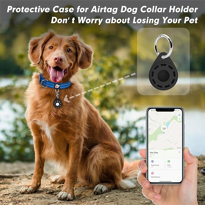azuza Reflective Dog Collar with Airtag Holder, Soft Neoprene Padded Pet Collar with ID Tag Ring, Adjustable for Large Dogs,Royal Blue,L