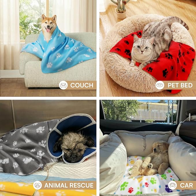 LINENLUX Cute Dog Blanket for Small Medium Dogs 6-Pack Soft Stretchy Fleece Blankets for Pet Cat Puppy Warm Wrinkle-Resistant Throw for Couch Bed Outdoor Light Blue 31x24 inch (Pack of 6)