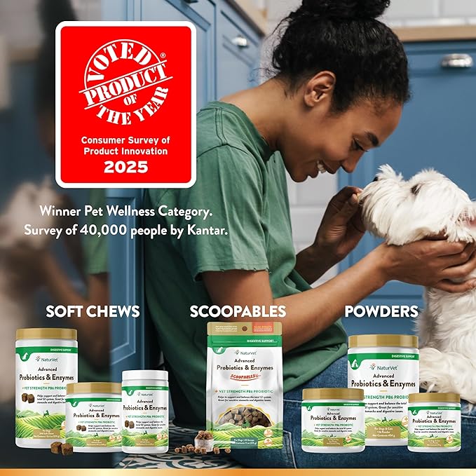 NaturVet Advanced Probiotics & Enzymes, PB6 Dog Soft Chews to Help Sensitive Stomachs and Digestive Issues, Hickory Smoked Bacon Flavored Pet Supplement for Dogs Over 6 Weeks, 120 Count Jar