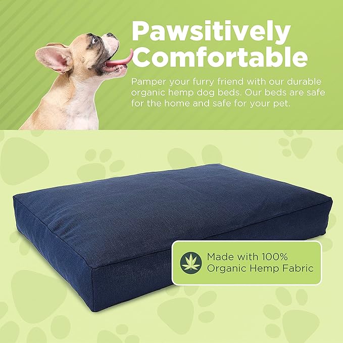 Medium - 36 x 24 x 5 - Natural Premium Org Hemp Dog Bed - Organic Latex Fill - Removeable Cover