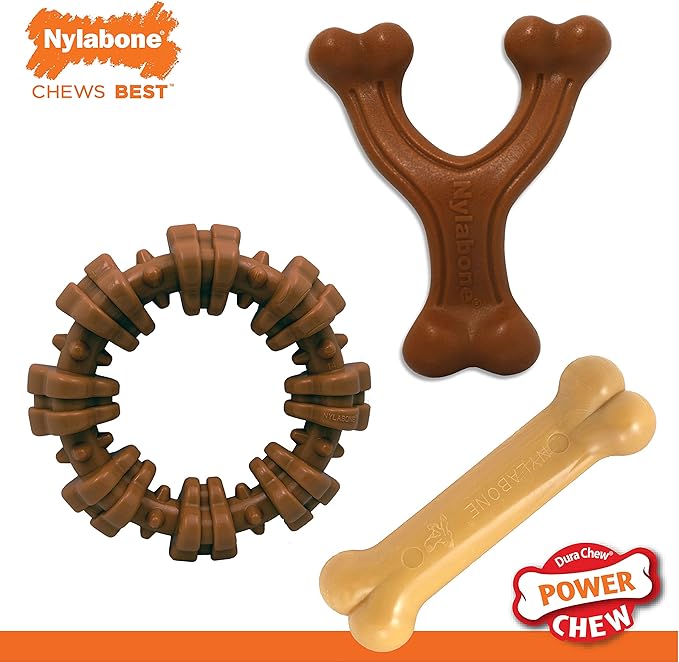 Nylabone Customer Favorites Power Chew Toy Bundle for Dogs, Indestructible Dog Toys for Aggressive Chewers, Pack of 3 Dog Toys, Flavor Medley, Small Dogs - Up to 25 lbs, 3 Pack